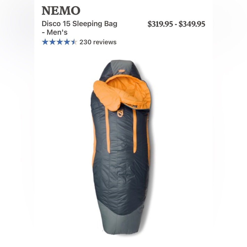 NEMO Disco 15 Sleeping Bag / 15F Down / Color Torch Stormy Night/ Size Regular
